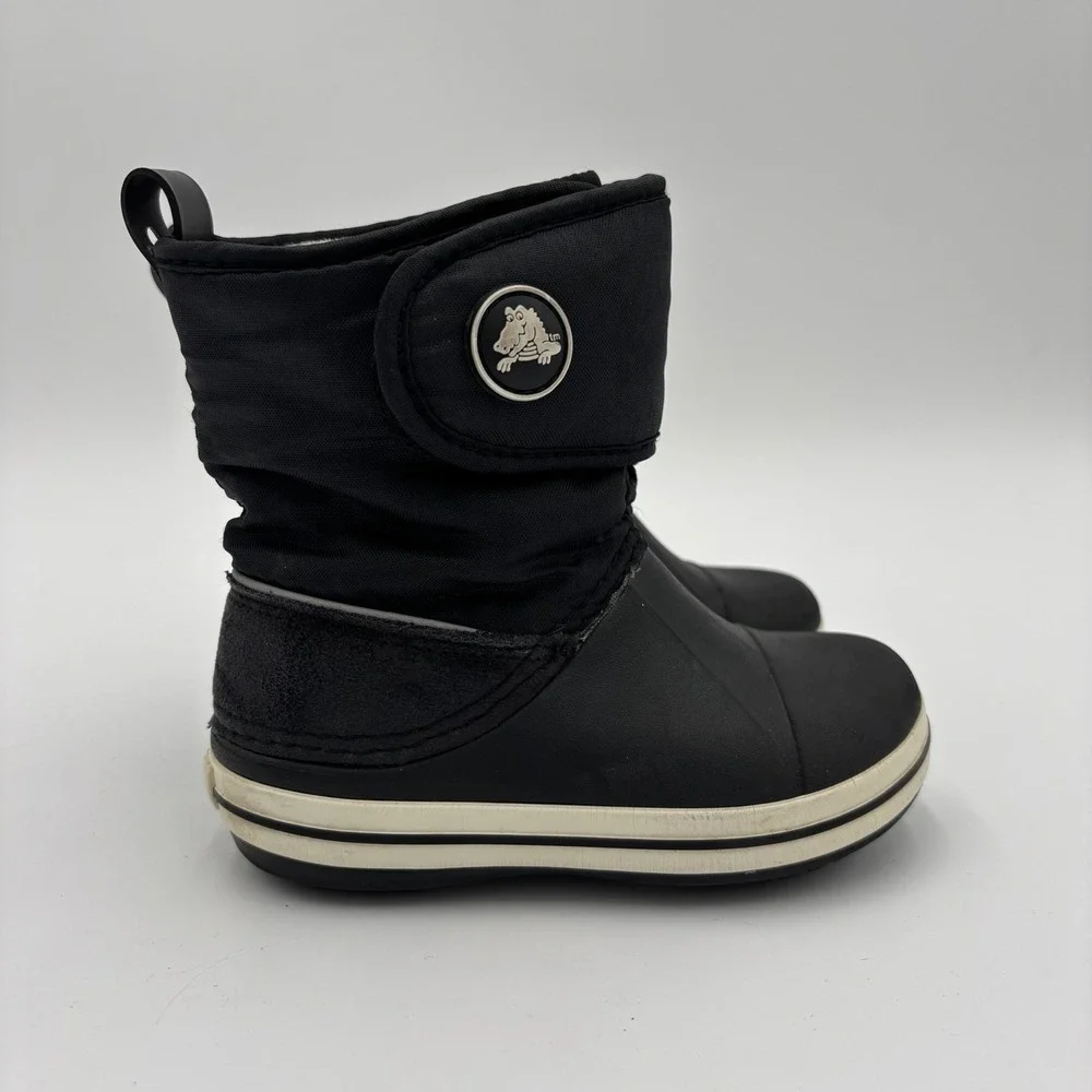 Crocs Puffer Snow Boots Baby Size 8 Black Crocband Winter‎ Fleece Lined